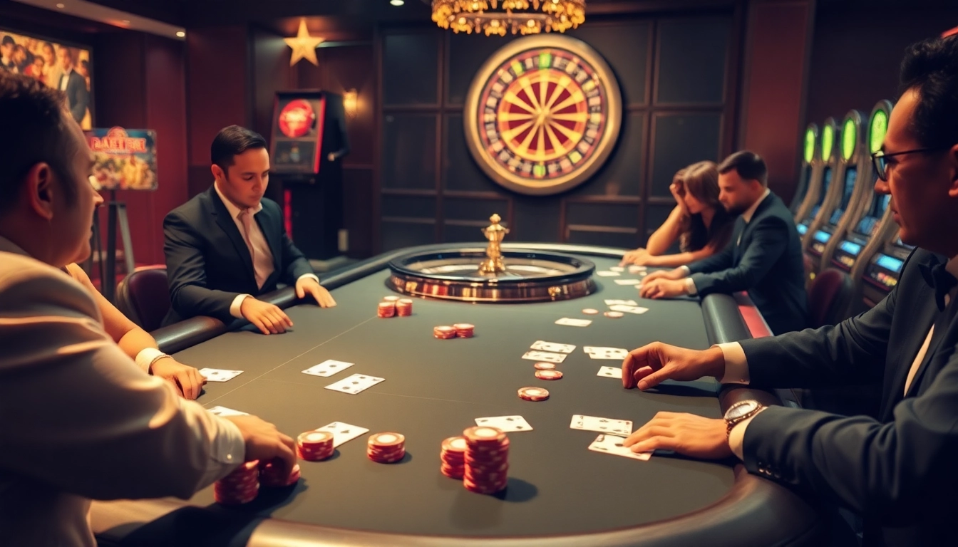Betting thrill at https://king88b.us.com/ with luxurious poker table and energetic casino ambiance.