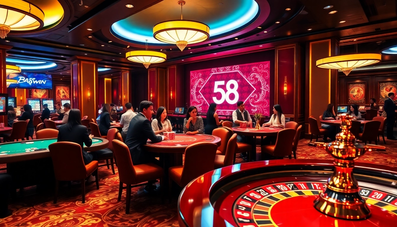 Experience the exciting ambiance of 58WIN with vibrant casino tables and professional dealers.