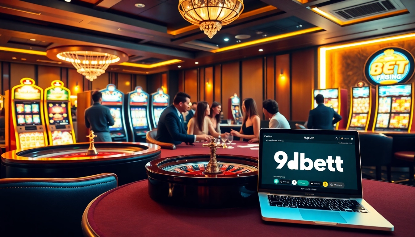 Players enjoying a thrilling game scene at https://9dbett.com.br, showcasing a vibrant casino atmosphere.