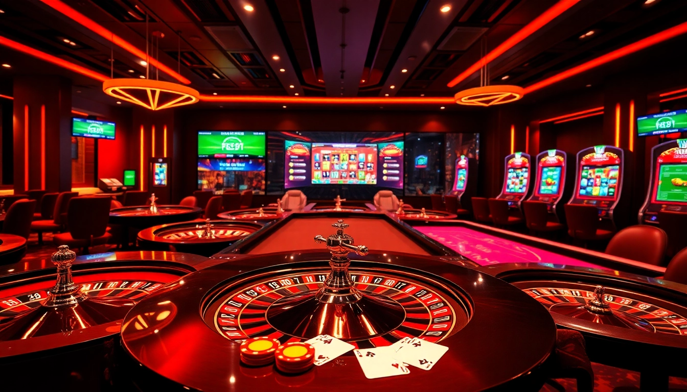 Experience high-stakes gaming at Nhà cái F8BET with vibrant casino tables and exciting slot machines.