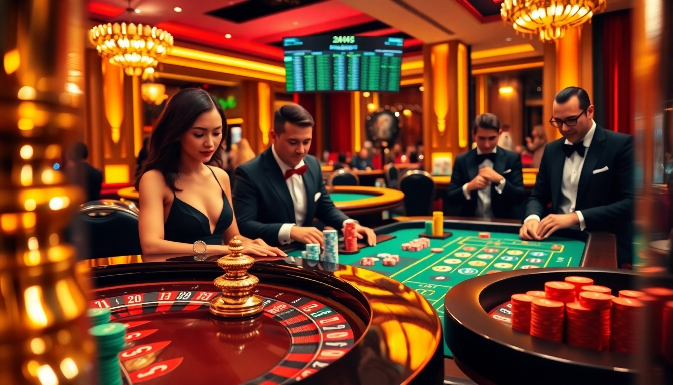 Catching the excitement of casino games at https://s88.works/ with players enjoying roulette and poker.