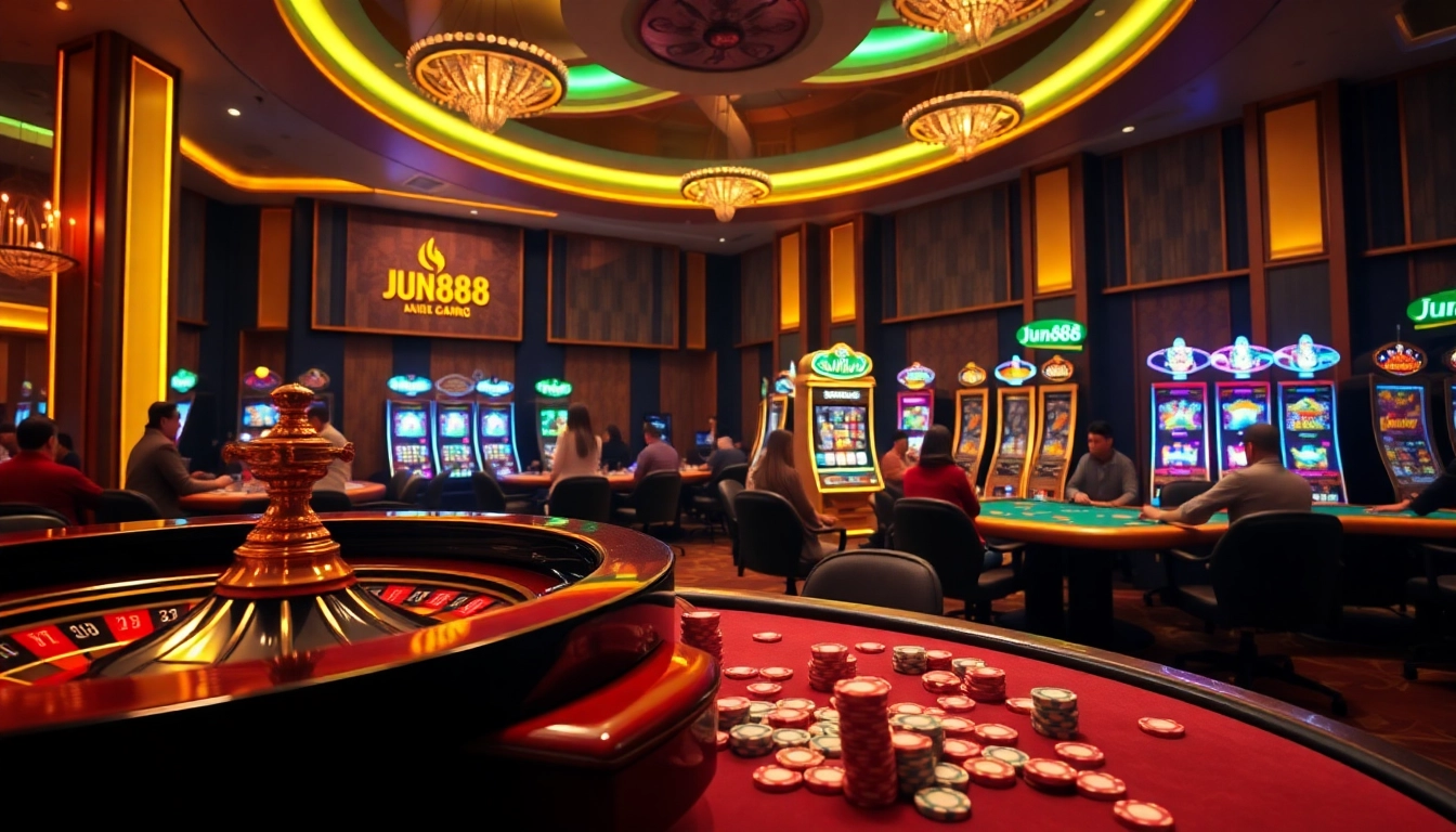 Experience the thrill of Jun888 with lively casino tables and engaging players.