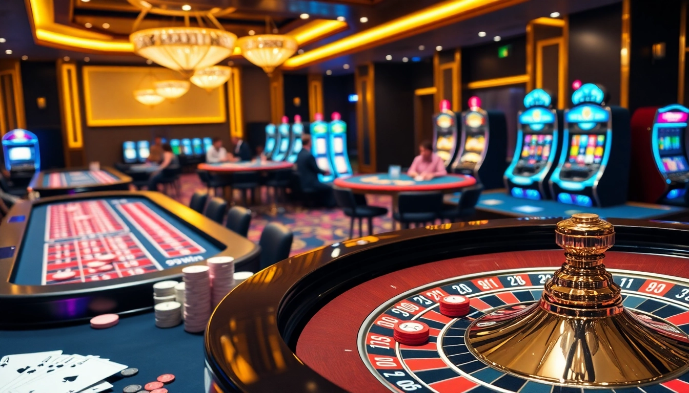 Experience high-stakes gambling at 99win with vibrant casino elements, slot machines, and poker action.