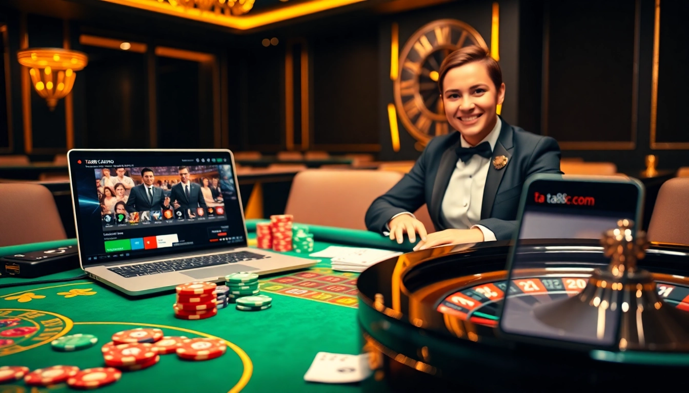 Enjoy playing at ta88c.com with a lively dealer at a luxurious online casino table.