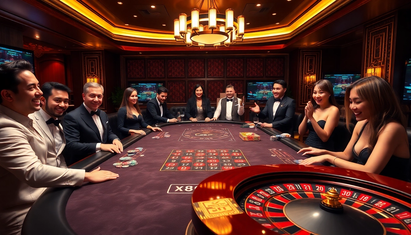 Experience the excitement of xx88 with a glamorous casino scene featuring professional dealers and vibrant gaming tables.
