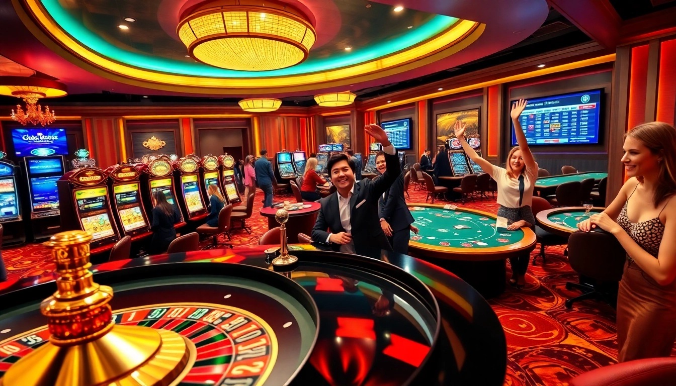 Experience thrilling casino action at https://rr88csn.com/ with roulette tables and joyful players celebrating wins.