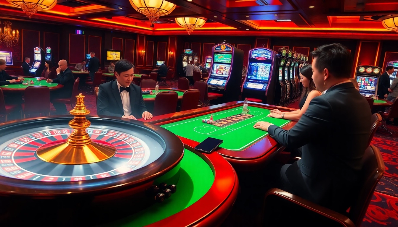 Experience the thrill of casino gaming with the NEW88 link showcasing vibrant poker tables and roulette action.