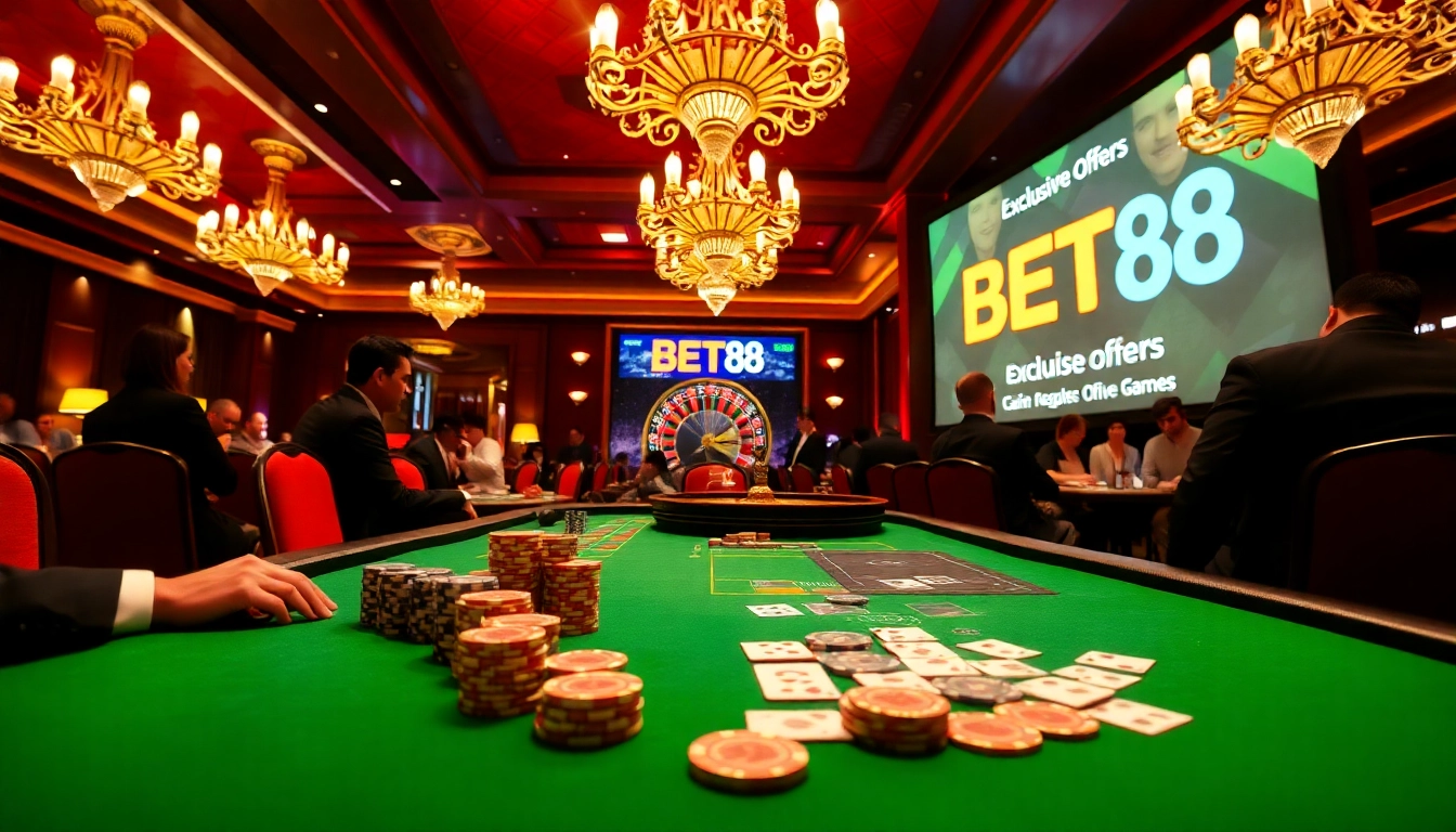 Experience the thrills of BET88 with professional poker gameplay and vibrant casino ambiance.