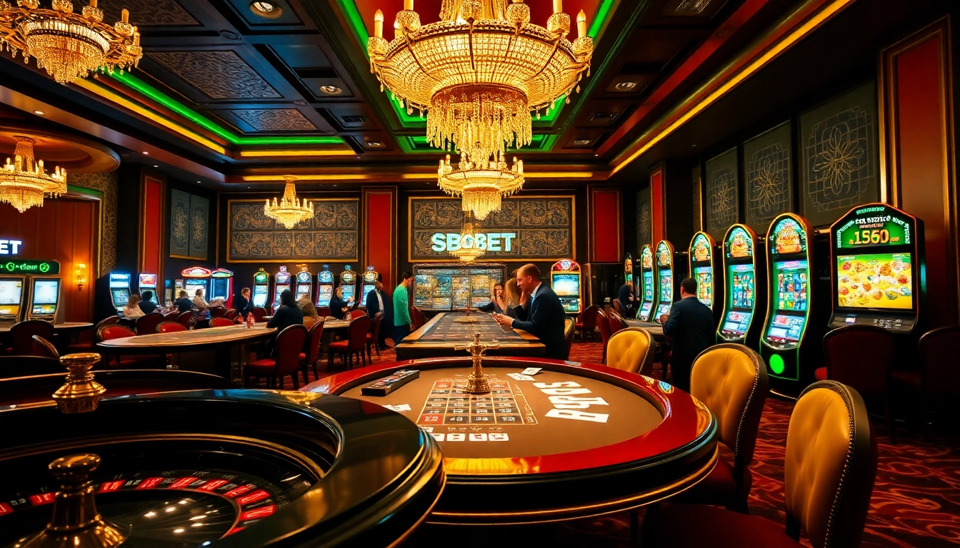 Experience the excitement of sbobet at a luxurious casino with roulette, poker, and slot machines.