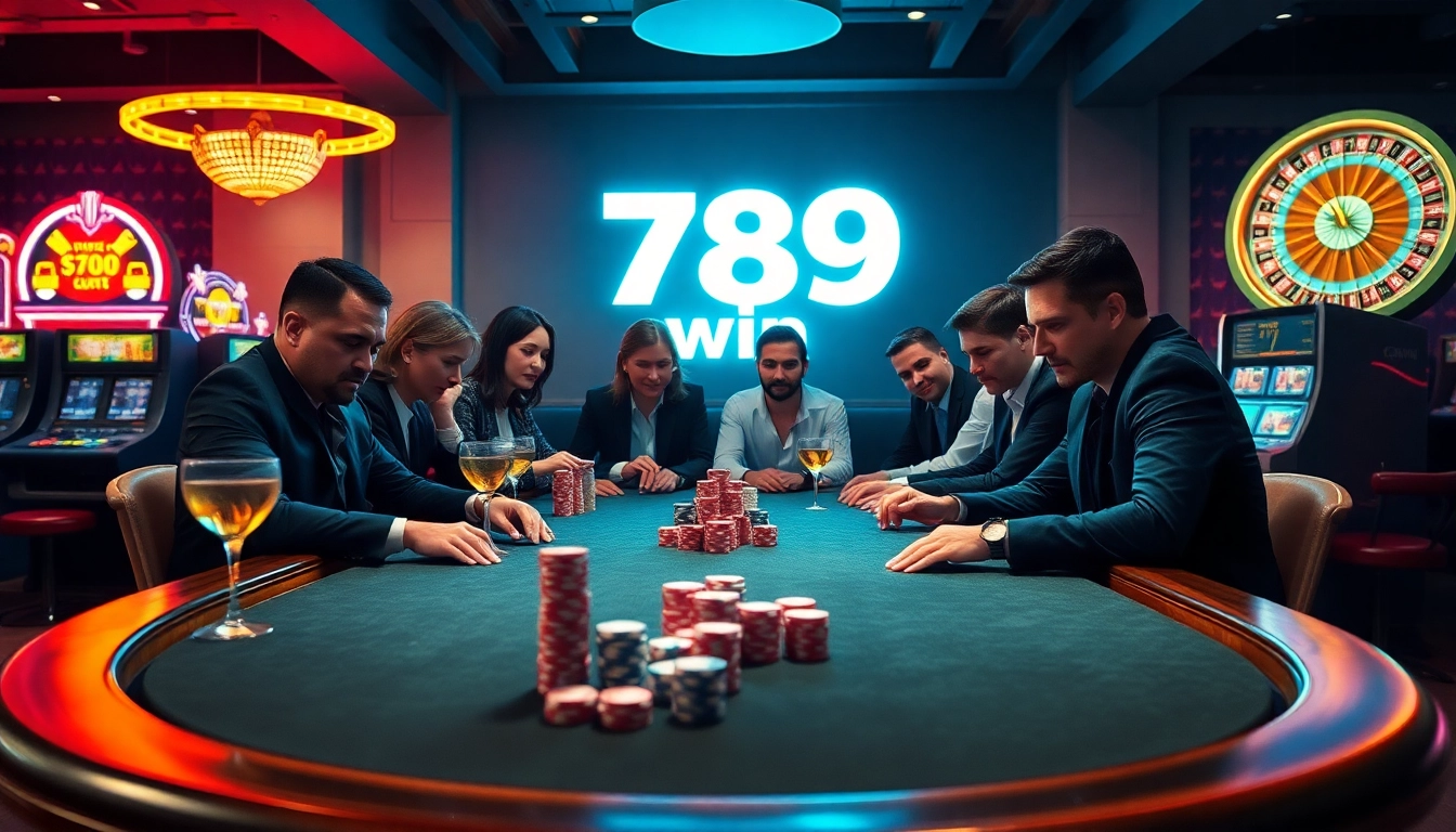 Experience the thrill of 789 win at a luxurious poker table in a vibrant casino setting.