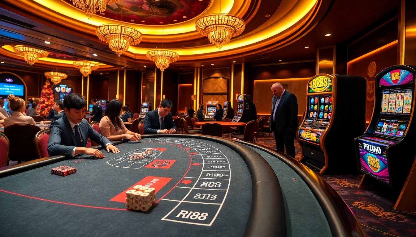 Experience the excitement of RR88 at a luxurious casino filled with vibrant games and players.