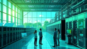 Best cloud mining platforms showcased in a modern sustainable facility with AI-driven technology.