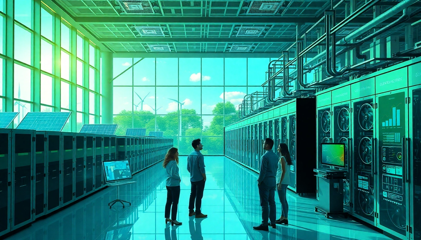 Best cloud mining platforms showcased in a modern sustainable facility with AI-driven technology.