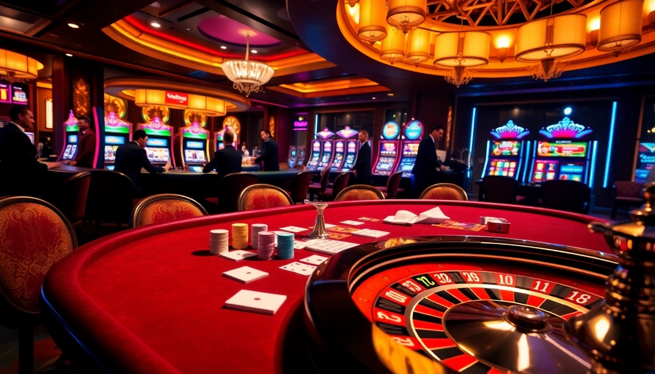 Experience the thrill of gambling at https://99win1.us.com/ with a lavish casino scene featuring poker, roulette, and vibrant slot machines.