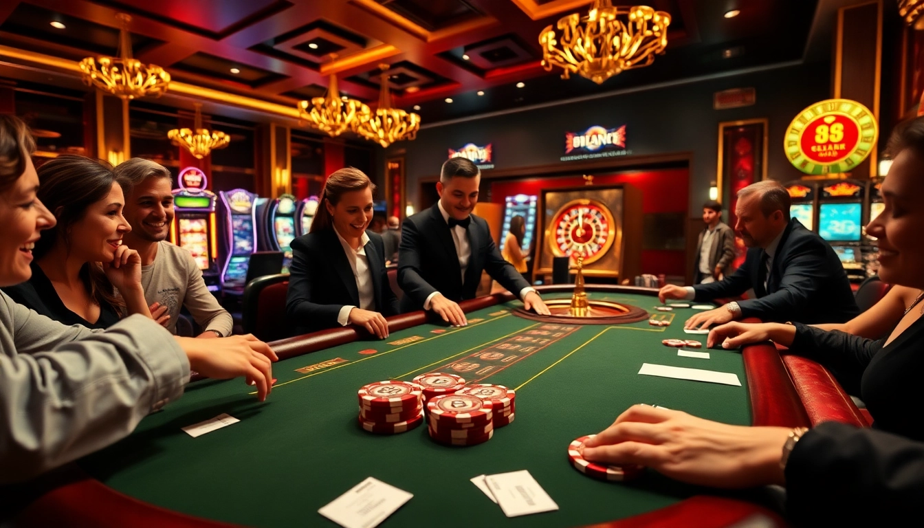 EE88 casino scene with elegant poker table and vibrant atmosphere for gamblers.