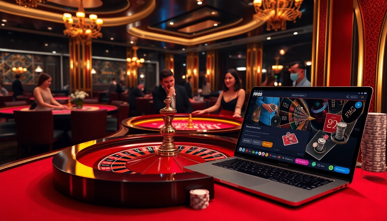 Gambling enthusiasts enjoying a vibrant casino scene representing RR88 with engaging gaming options.