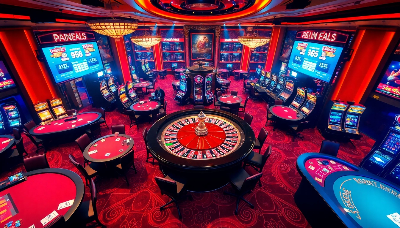 The lively casino ambiance at https://fivee88.com/, featuring poker tables, roulette wheel, and enthusiastic players.