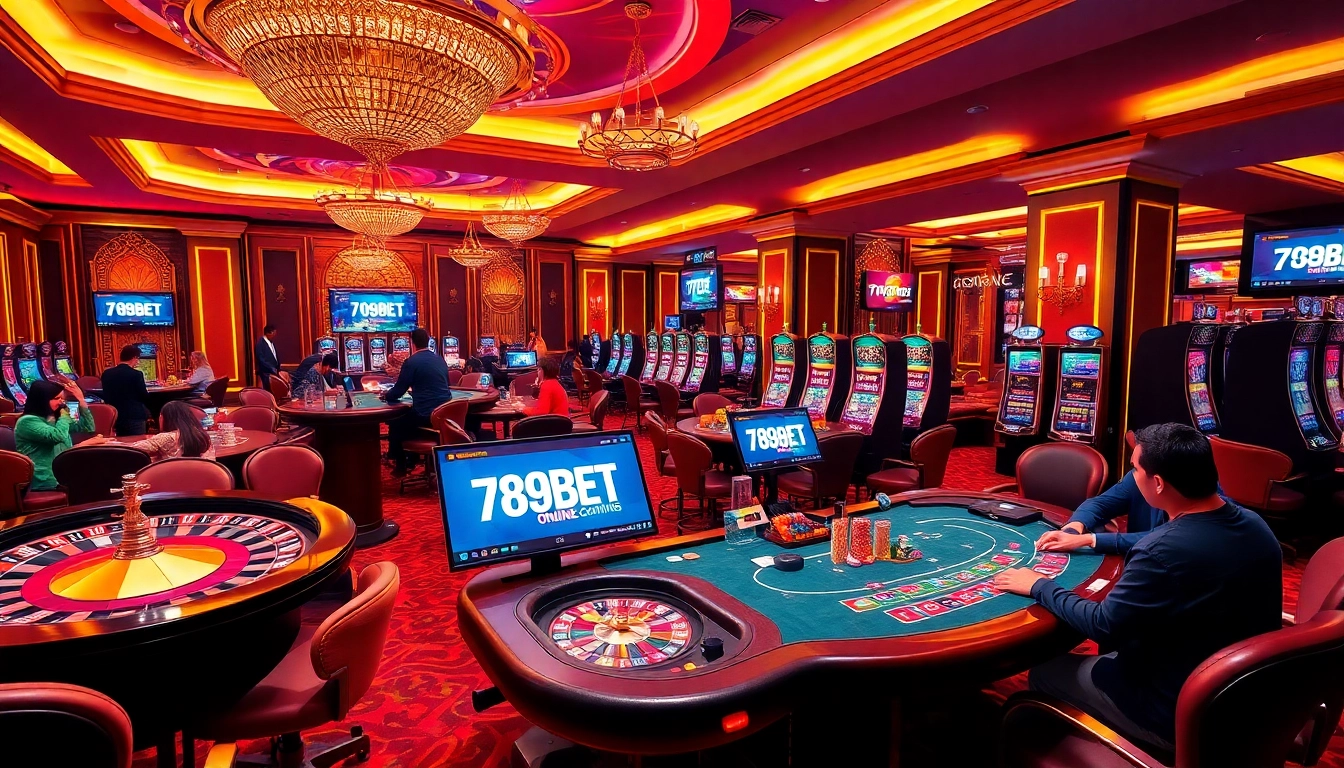 Experience thrilling games and excitement at 789BET casino with vibrant roulette and poker tables.