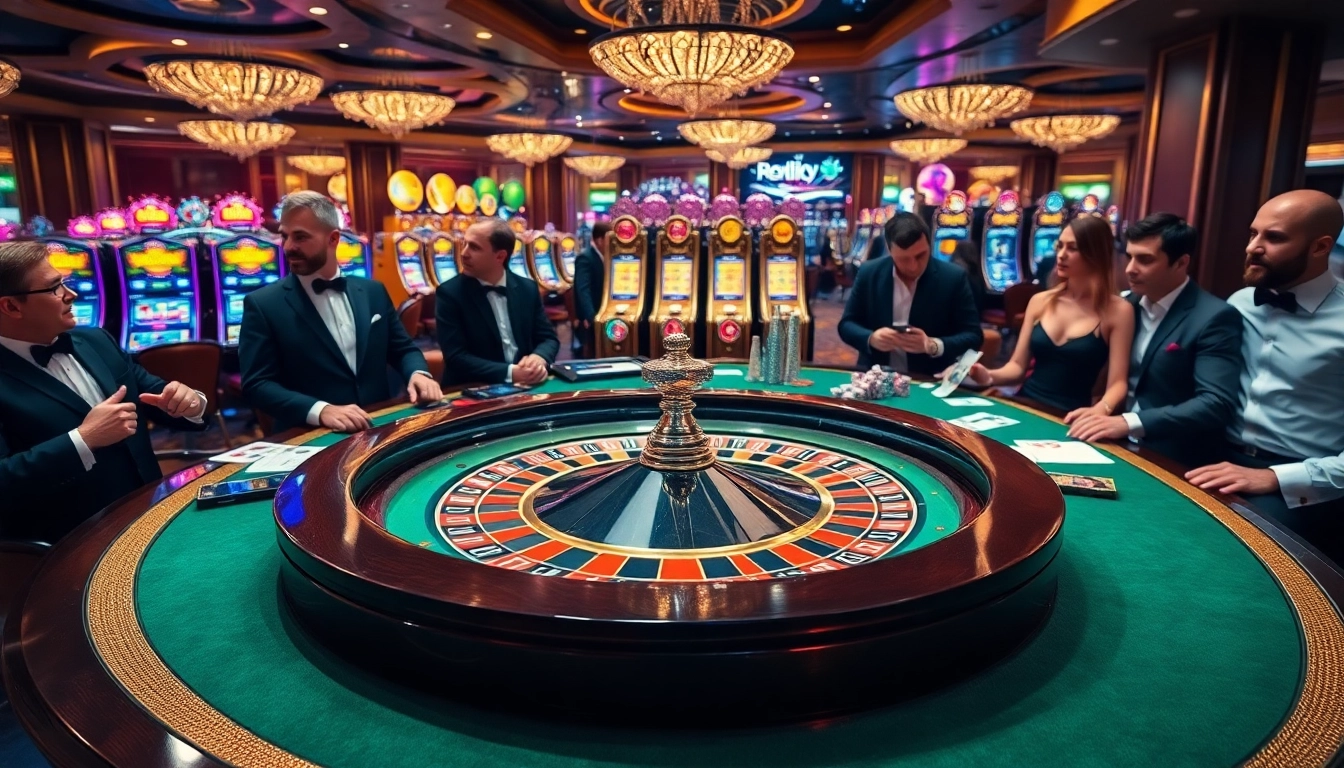 Players engaging at a roulette table in a vibrant casino scene, showcasing 88i com's thrilling gambling experience.