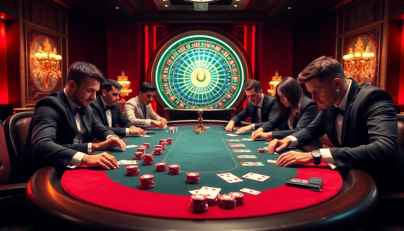 Engaging in intense poker gameplay at Nhà cái uy tín Lc88's luxurious casino.