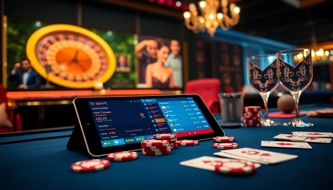 Exciting poker game depicting the bsport app interface on a luxurious casino table.