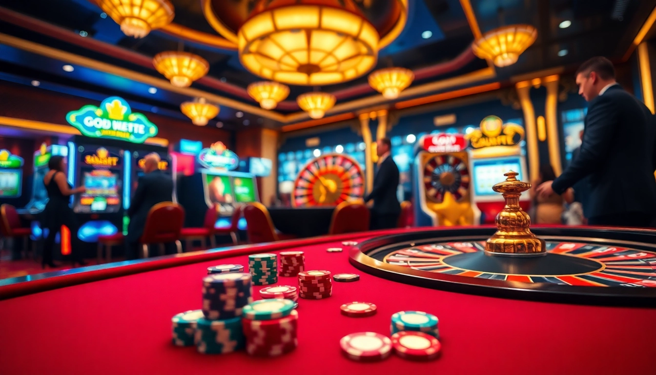 Engage in an exciting game at a go88 casino table with colorful chips and vibrant roulette wheel.