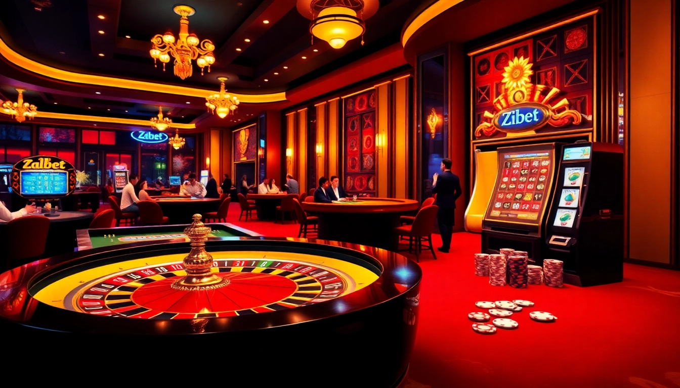 Experience thrilling gaming at Zbet's luxurious casino with poker chips, cards, and a roulette table.