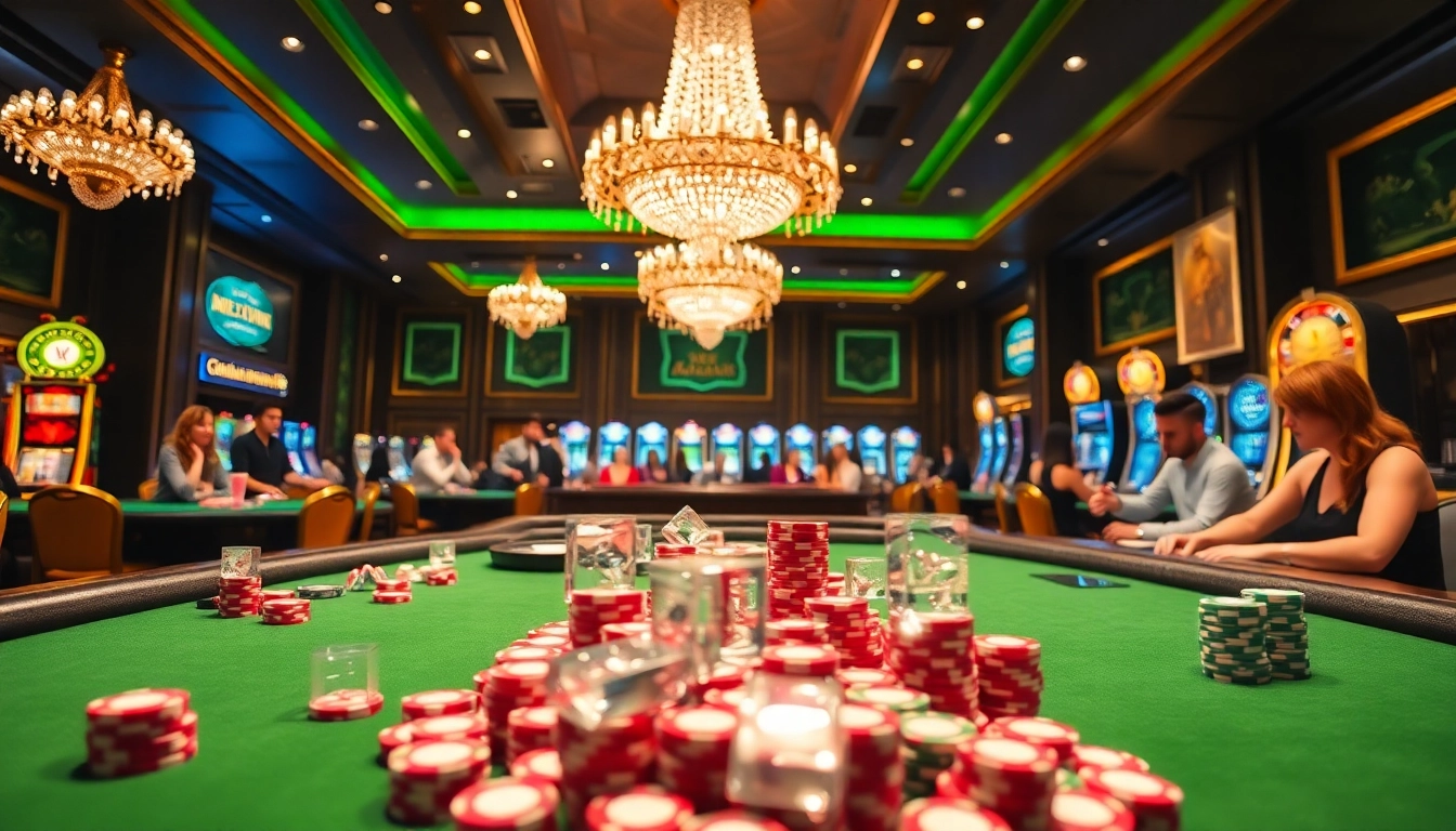 Experience the thrill of dh88 at a luxurious casino with vibrant tables and eager players.
