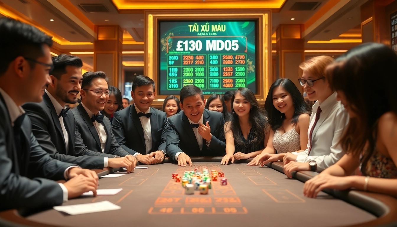 Engaged players enjoying Tài Xỉu MD5 at a luxurious casino table with transparent game results.