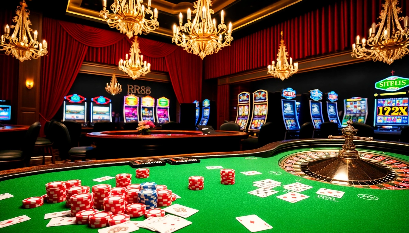Experience thrilling gameplay at https://rr88.bar/ with vibrant casino visuals, poker chips, and roulette excitement.