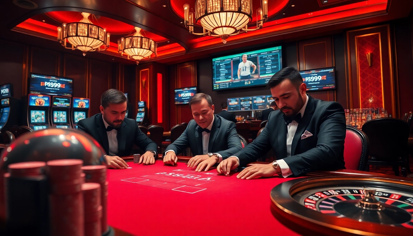 Engaging poker scene showcasing PS99 thể thao with players strategizing at a luxury casino.