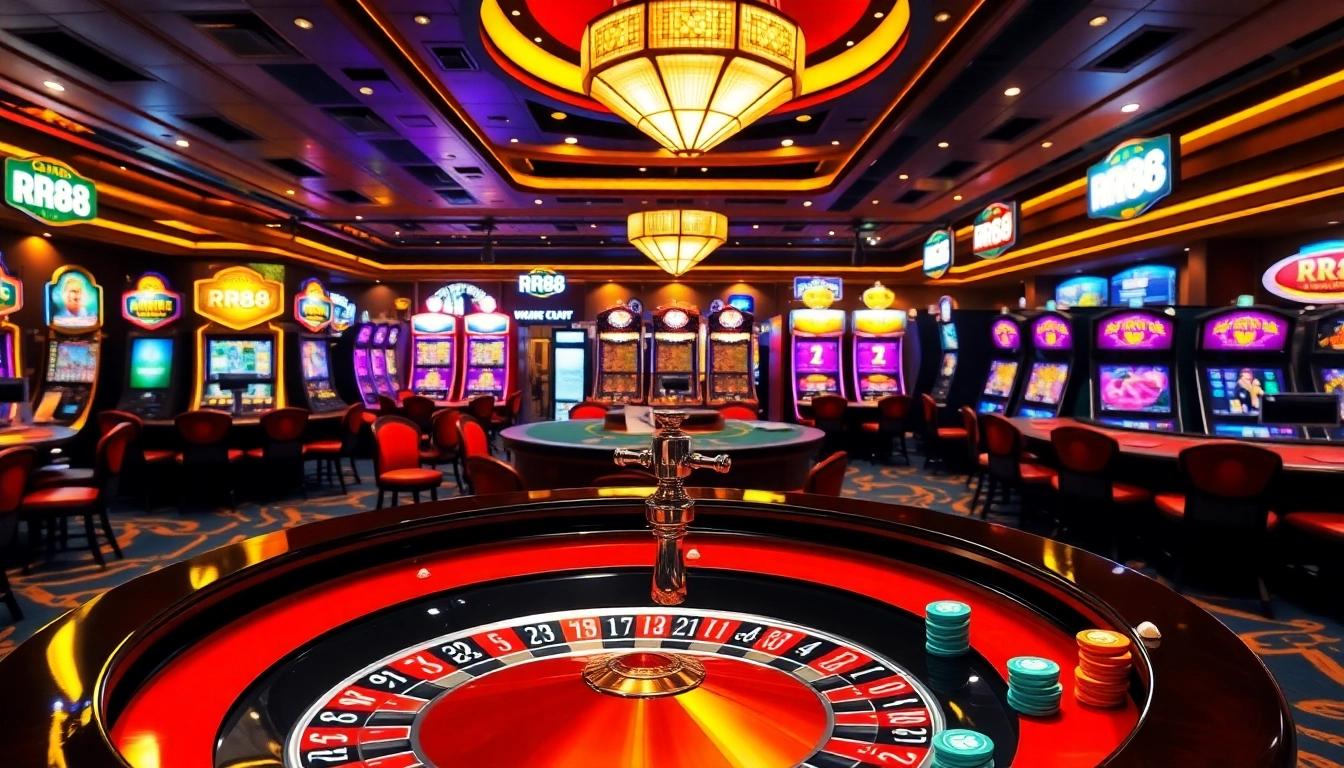 Experience the excitement of RR88 with vibrant roulette tables and slot machines.