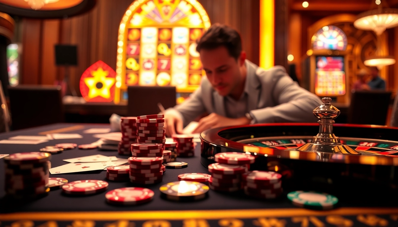 Experience gaming thrills at https://13win.jpn.com/ with vibrant casino visuals of chips and cards.