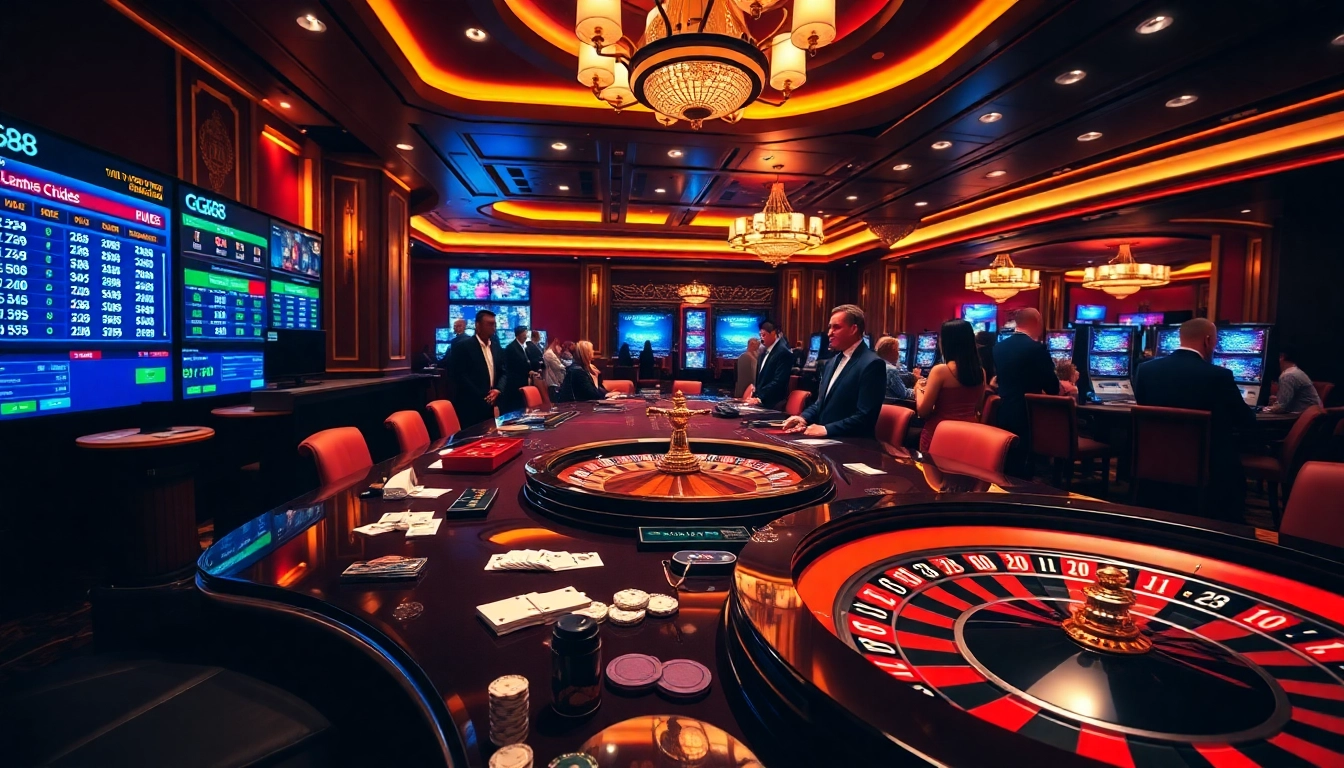 GG88 WORK online gambling scene showcasing vibrant gaming tables and professional dealers.