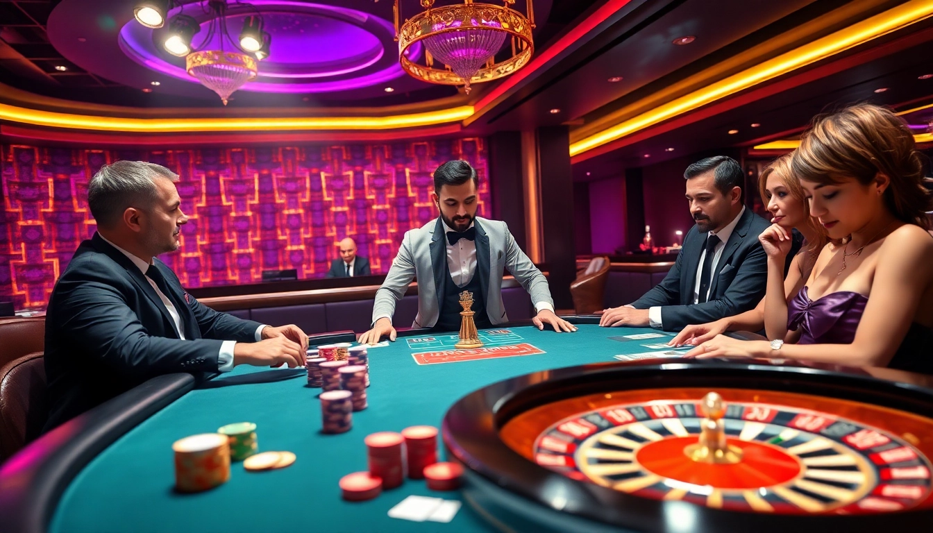 lv88 players engaging in a thrilling poker game at a vibrant casino table.