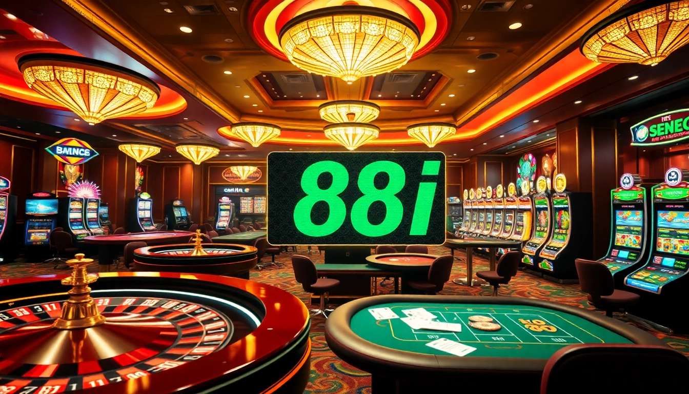 Play thrilling casino games like poker and slots with 88i branding in a luxurious setting.