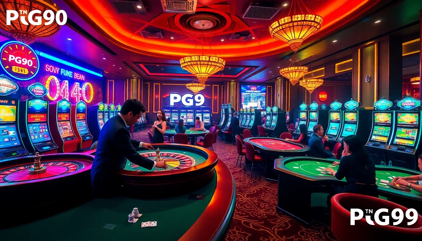 Experience the luxury of Thương hiệu PG99 with vibrant casino gameplay, featuring roulette, poker, and slot machines.