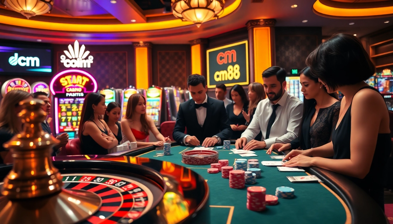 Engaged players at a casino table experiencing cm 88 excitement in a vibrant gambling environment.