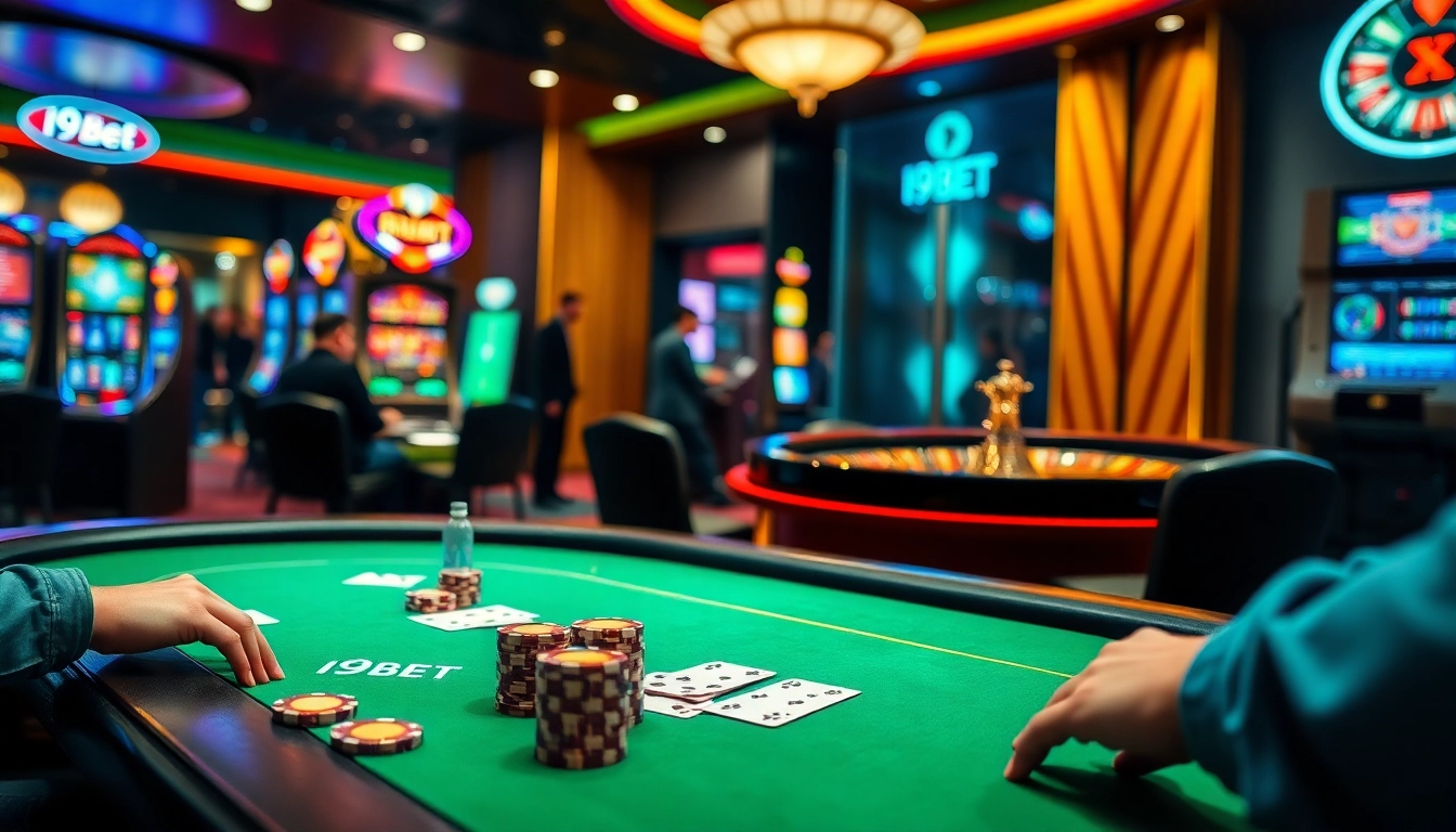 I9BET players engaged at a luxurious poker table showcasing excitement and premium gaming elements.