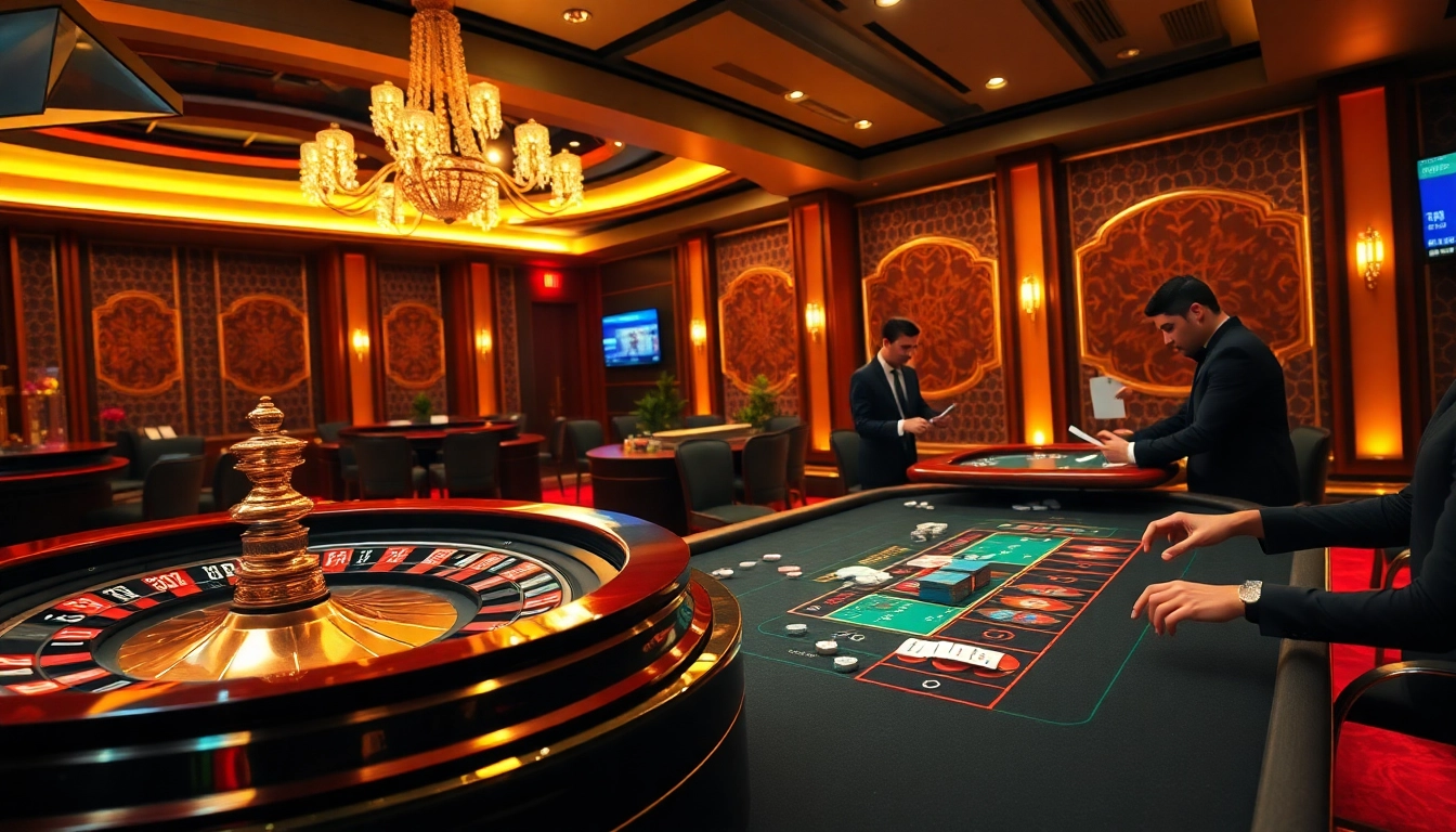 Players at a poker table in a luxurious casino, highlighting high-stakes action with https://nhacaiuytins.com.co/.