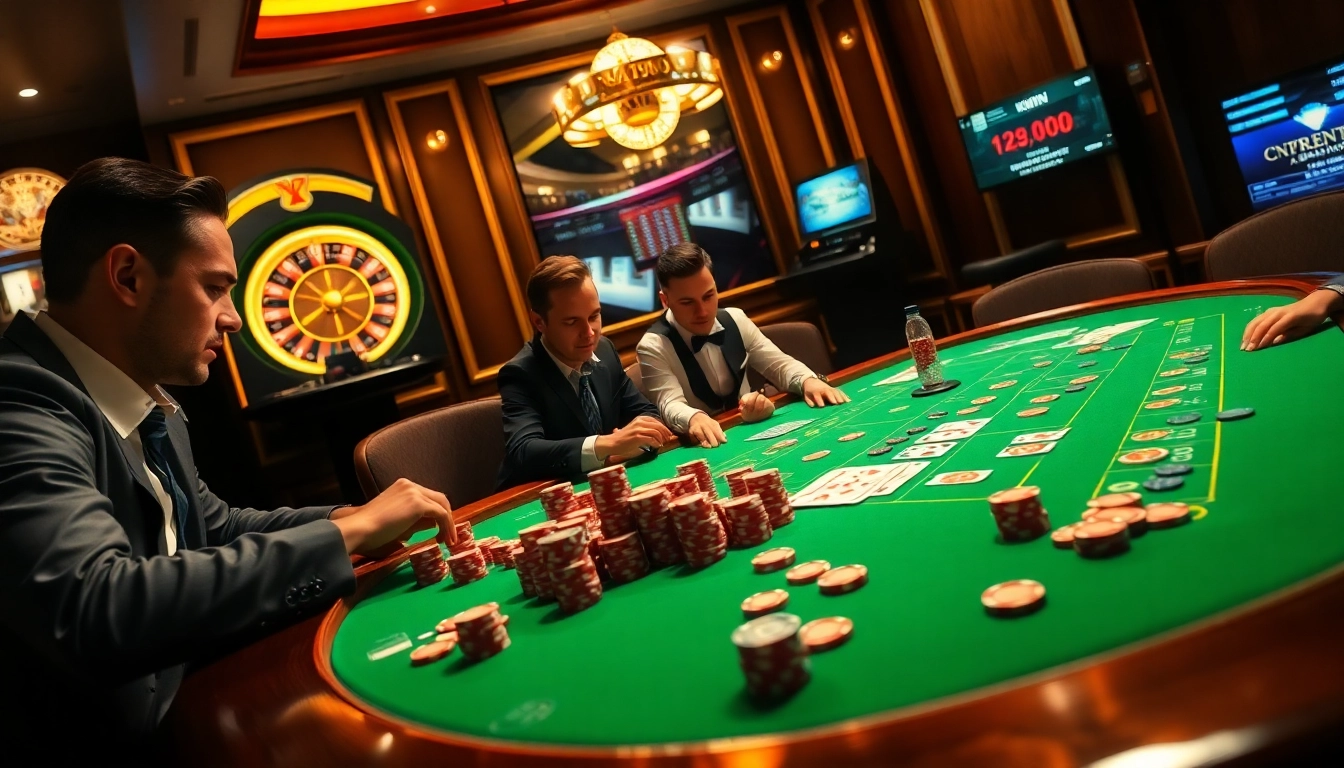Engaging gamblers at a luxurious casino tabletop, showcasing the excitement of kkwin com.