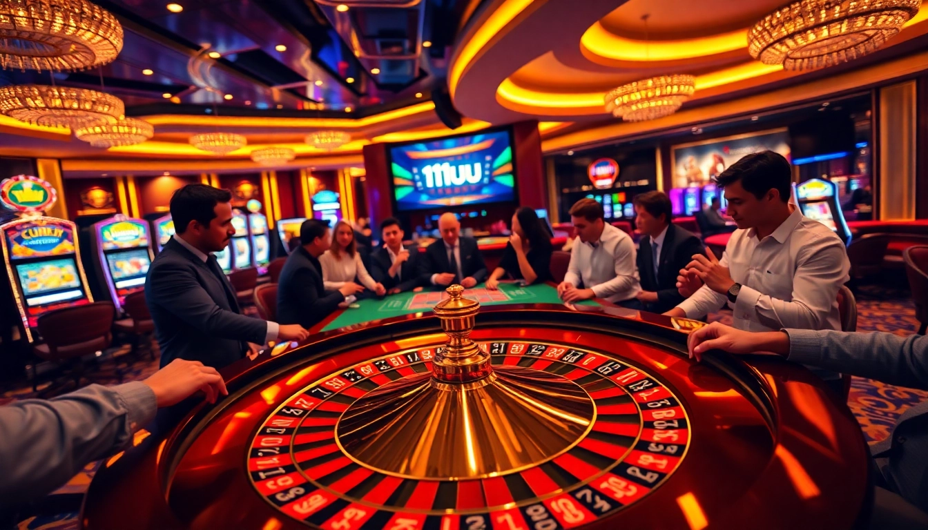 Experience thrilling gameplay at 11UU's luxurious casino environment, featuring roulette and poker.