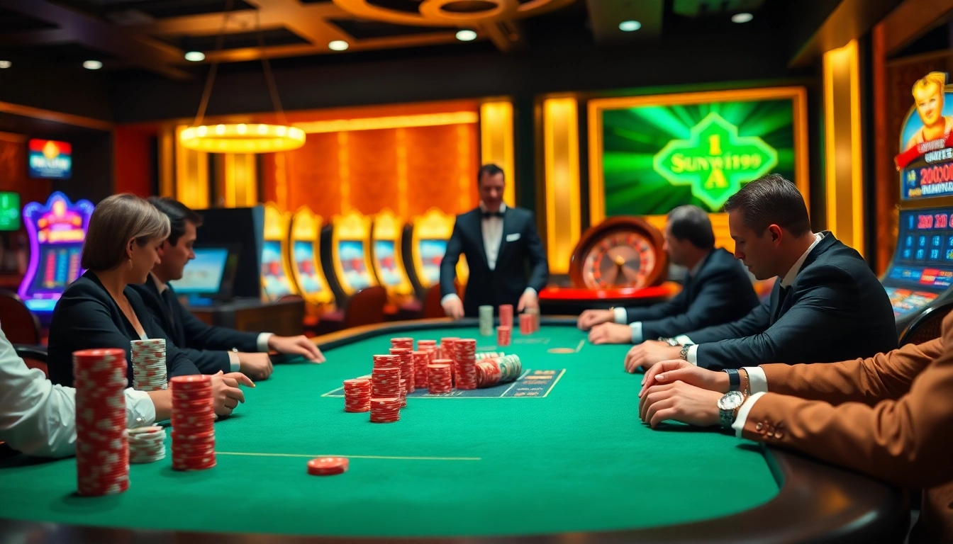 Join the excitement at https://sunwin99.co/ with a thrilling poker game in a luxurious casino setting.