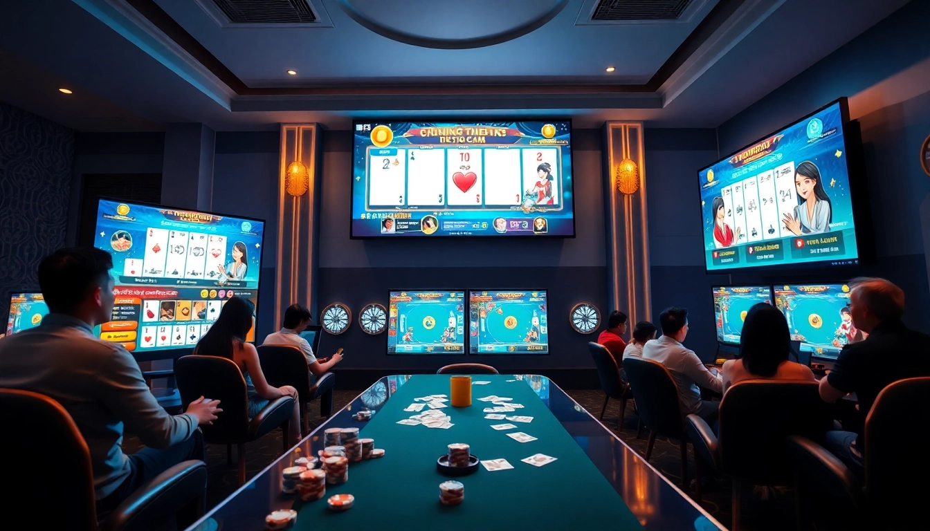 Engaging online gaming scene for gamebaidoithuong.com.vc showcasing popular Vietnamese card games.