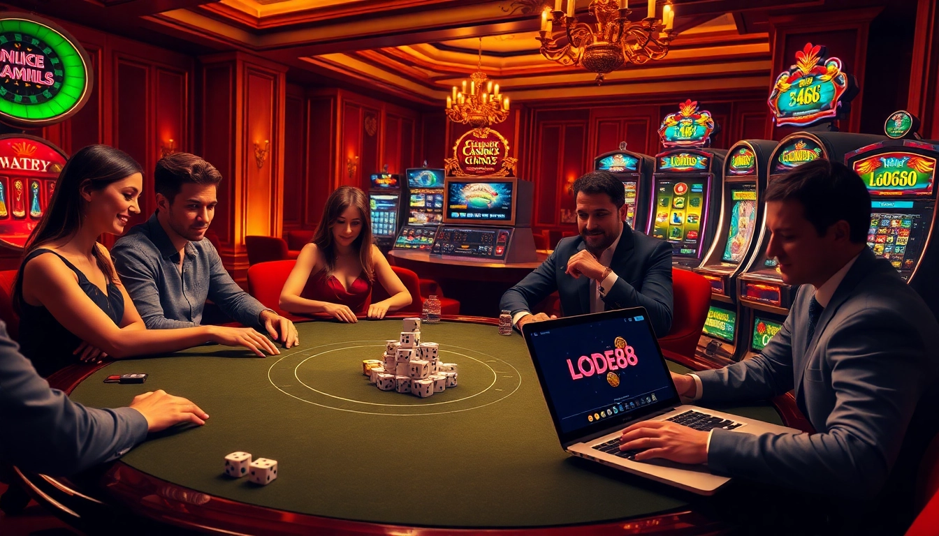 Experience the excitement of LODE88 with online gambling visuals featuring luxurious casino elements.