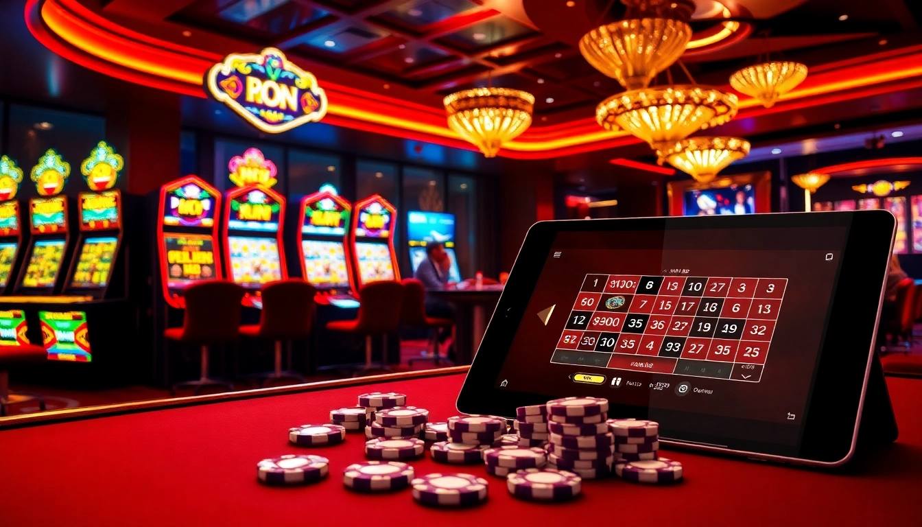 Experience the thrill at MM 88's luxurious casino environment showcasing vibrant slots and roulette.