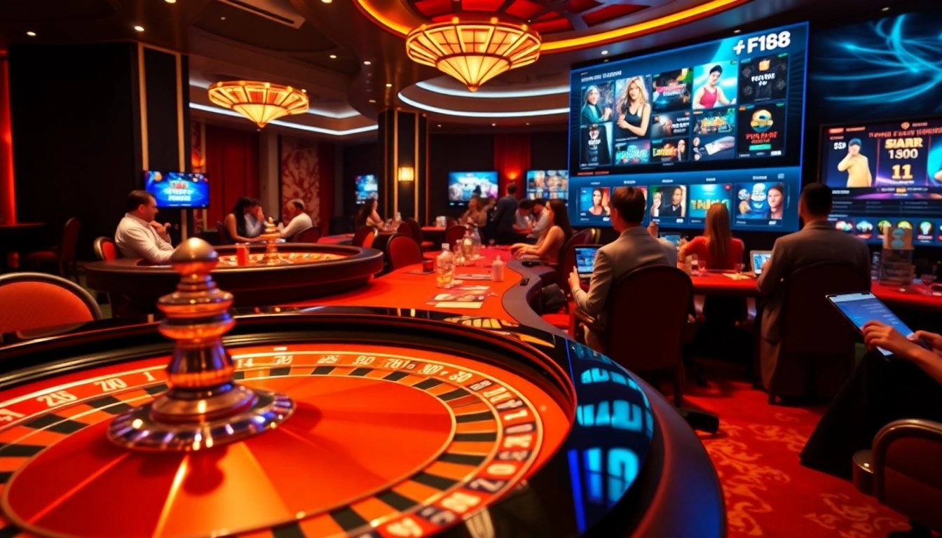 Players enjoying F168's sophisticated online gaming options at a luxurious casino.