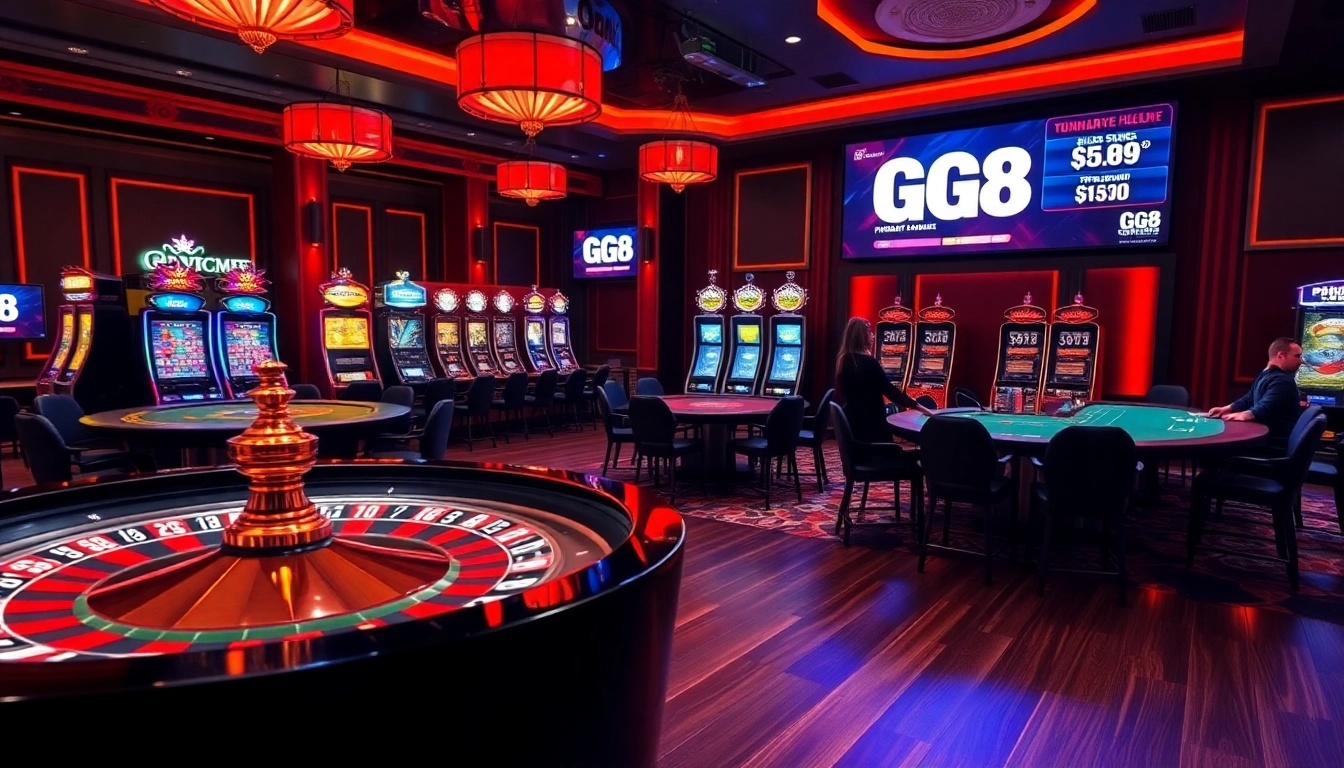 Experience the excitement of GG 88 as players engage at vibrant casino tables and slot machines.