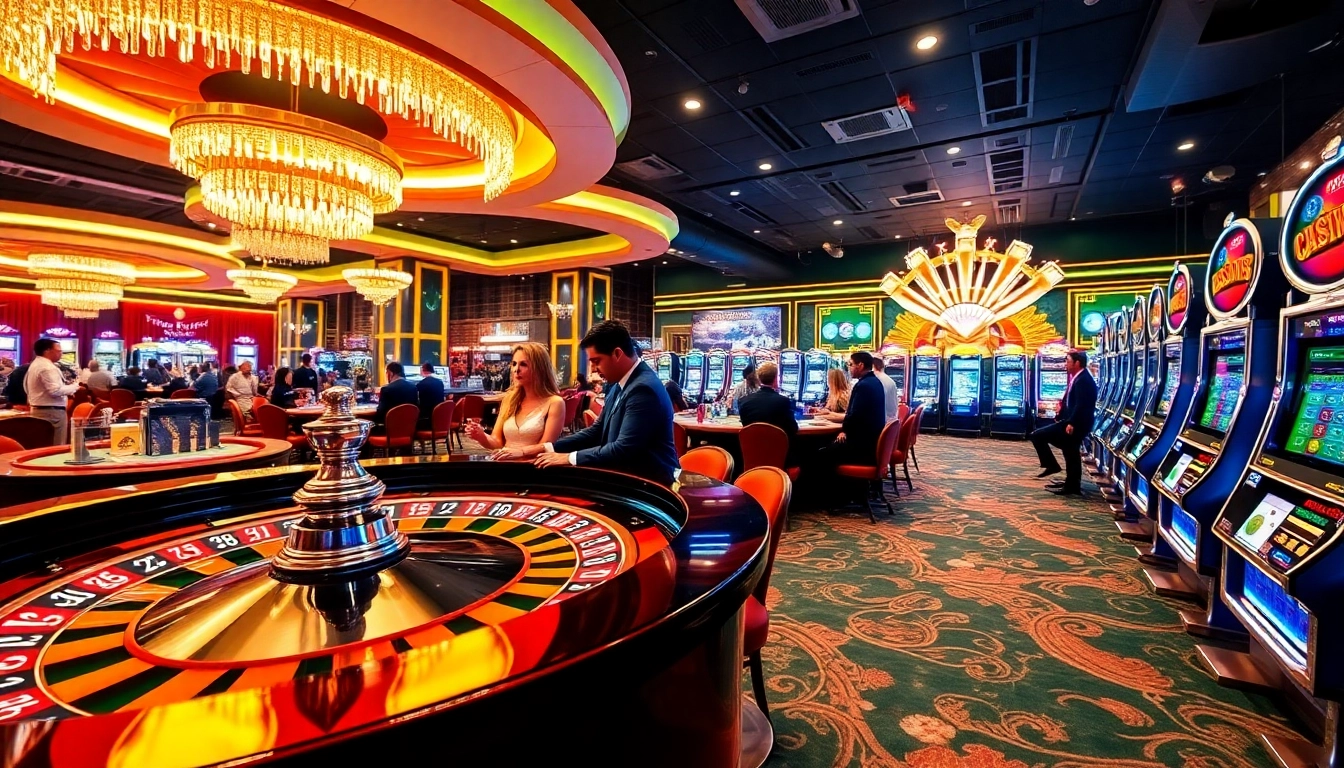 Experience the thrill of winning at LUCK8882 with vibrant casino action featuring roulette, slot machines, and engaged players.