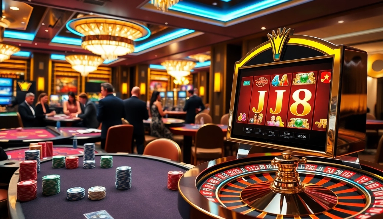 Experience the excitement of J8 gaming with vibrant tables and luxurious décor.